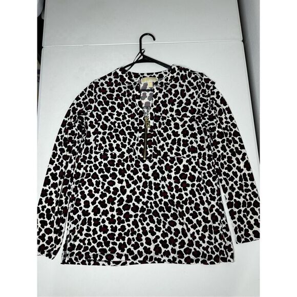 Michael Kors Leopard Burgundy Tie Sleeve Blouse Size M - Picture 6 of 12